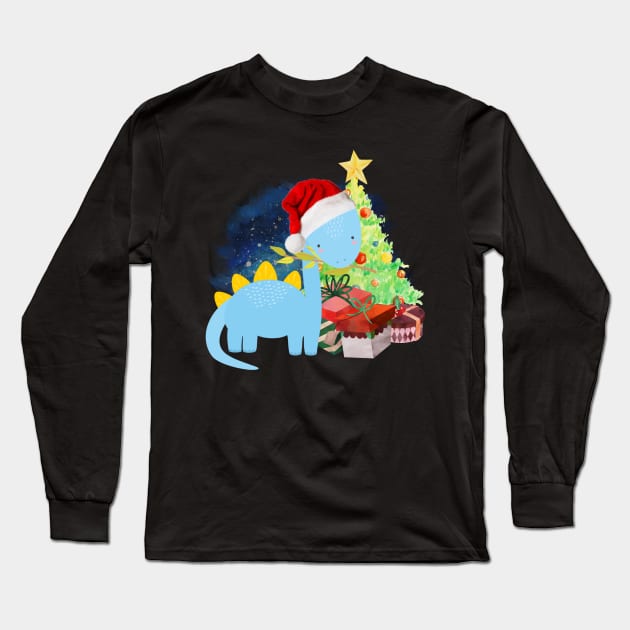 Brachiosaurus: a Dinosaur Christmas Long Sleeve T-Shirt by tribbledesign